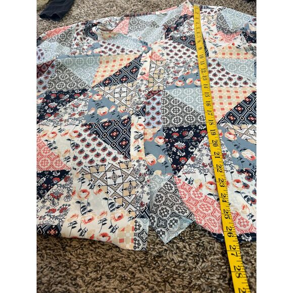 Cato Floral Multi Pattern Button Up V Neck Blouse Sz 18/20 Bishop Sleeve Boho - Picture 7 of 7